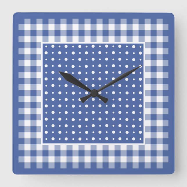 Väggen tar tid på, mörk - slösa polka dots, fyrkantig klocka (Framsida)