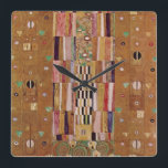 Väggens slut, Stamspärr av Gustav Klimt Fyrkantig Klocka<br><div class="desc">Slut på muren, Stoclet Frieze (1905-1911) av Gustav Klimt är en vintage Art nouveau-målning som innehåller ett mosaiskt geometriskt mönster i guld tones. Stoclet Frieze är en serie symbolpaneler och Gustav Klimts sista underbara verk. De var målade i matsalen i Palais Stoclet i Bryssel 1905-1911. Klimts frys paneler innehåller motiv...</div>