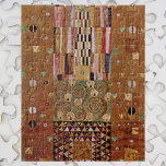 Väggens slut, Stamspärr av Gustav Klimt Pussel<br><div class="desc">Slut på muren, Stoclet Frieze (1905-1911) av Gustav Klimt är en vintage Art nouveau-målning som innehåller ett mosaiskt geometriskt mönster i guld tones. Stoclet Frieze är en serie symbolpaneler och Gustav Klimts sista underbara verk. De var målade i matsalen i Palais Stoclet i Bryssel 1905-1911. Klimts frys paneler innehåller motiv...</div>