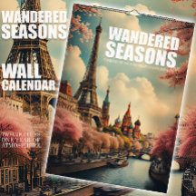 Väggkalender för resor med 12 städer och årstider