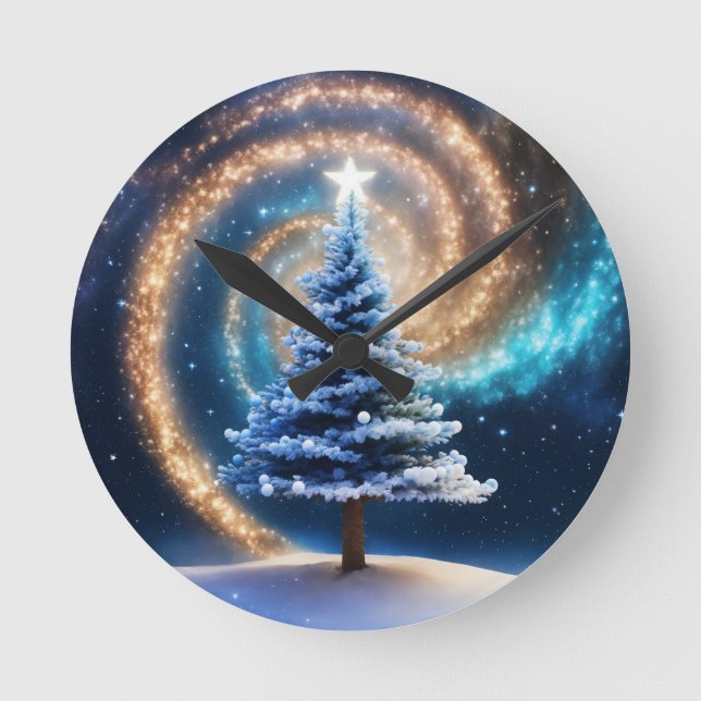 Väggklocka, 10-tums Runt naturträ Ram Rund Klocka (Framsida)