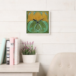 Väggklocka - Art Nouveau Blommig Gul