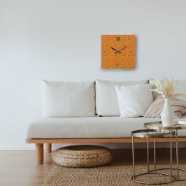 Väggklocka för Mönster-Orange, fetstilt, geometris