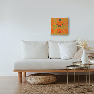 Väggklocka för Mönster-Orange, fetstilt, geometris