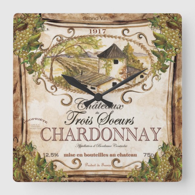 Väggklocka för vintage Fransk Vin (Framsida)