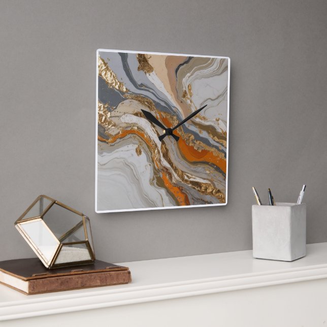 Väggklocka med drömmande orange och grått marmor (Kontor)