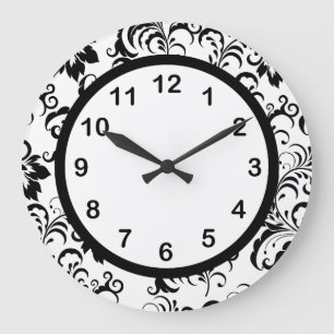 Väggklocka Svart Vit Trim Damask Blommig (3)