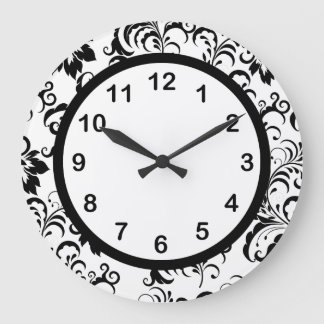 Väggklocka Svart Vit Trim Damask Blommig (3)
