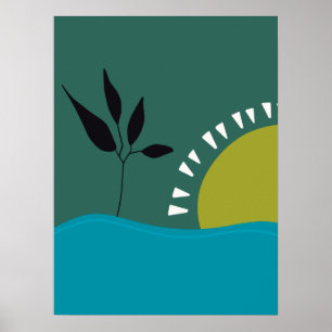 väggkonst affisch minimalistisk grön sol trendig