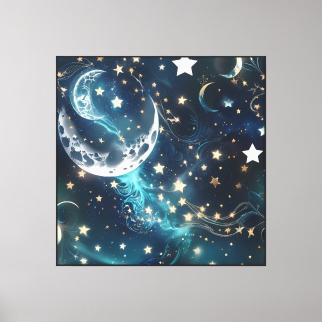 Väggkonst – Isblå Celestial Moon Canvastryck (Framsida)