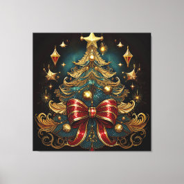 Väggkonst med Julgran och stort rött bogblad Canvastryck