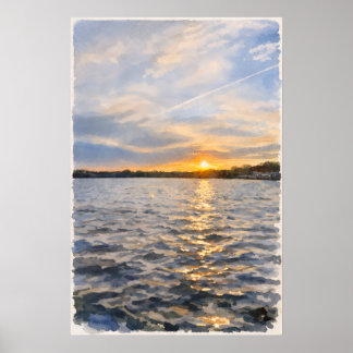 Väggkonst med vårblå himmel och solnedgång