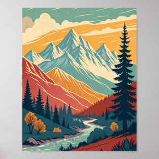 väggkonst poster retro-berg vibrerande färg