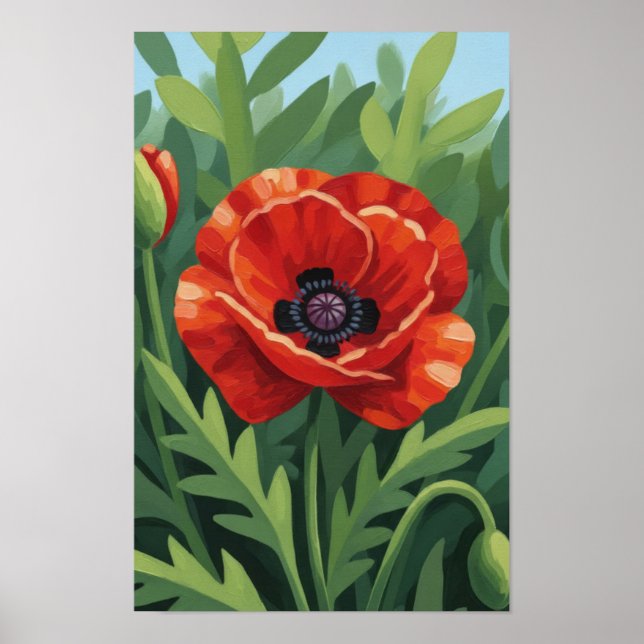 Väggkonst. Röd blomma. Poster (Framsidan)