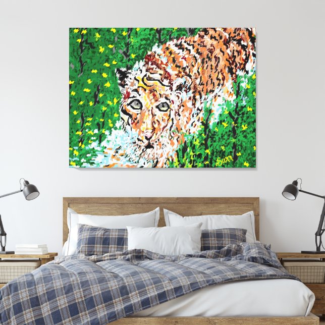 Väggkonst: Tiger på bålen Canvastryck (Insitu (sovrum))