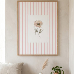 Väggkonsttryck med rosa ränder och akvarellros poster