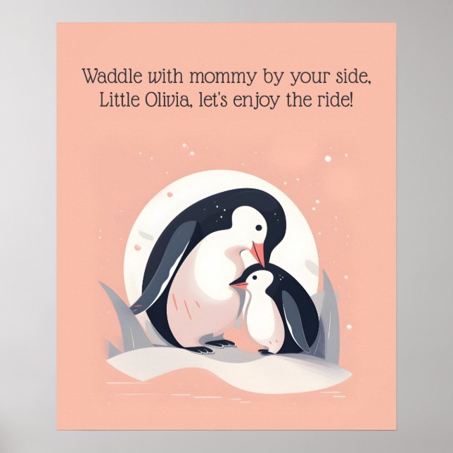 Vaggla med Mamma | Pingvin | Djur Barnkammar Konst Poster (Framsidan)