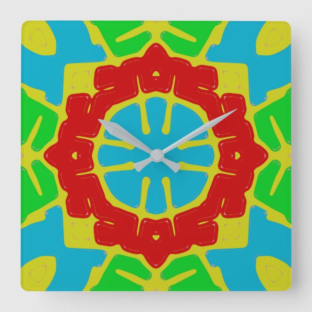 Vägglås, en söt, färgstark klassisk design fyrkantig klocka (Framsida)