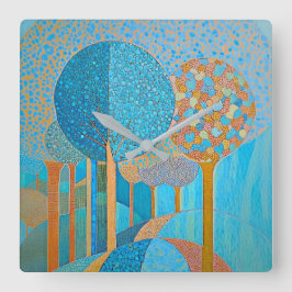 Vägglås för blå Träd-Abstrakt Fyrkantig Klocka