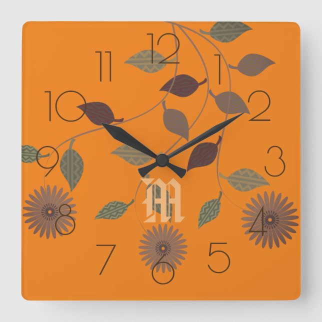 Vägglås för Bright Monogram & Daisys Blommigt Fyrkantig Klocka (Framsida)