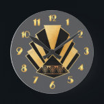 Vägglås för cirkelformad konsthändelse Stil Rund Klocka<br><div class="desc">Jag har skapat den vackra cirkeln Art Deco stil väggklocka i grått, svart och guld. Jag kärlek resultaten! Gråttets bakgrund gör den här klockan sofistikerad. Jag skulle ha den här klockan i kärlek i mitt hem. Sooo Art Deco och verkligen skulle se bra ut i någons hem. En aning klass!...</div>