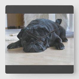 Vägglås för Cute Black Pug Puppy Fyrkantig Klocka
