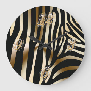 Vägglås för Guld och Svarta Zebra Stor Klocka