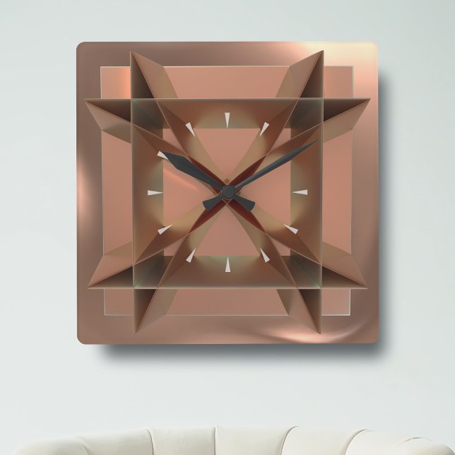 Vägglås för modern geometrisk koppar, Färgad Fyrkantig Klocka (This trendy faux copper square wall clock will add a touch of style to your lovely home!)