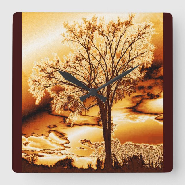 Vägglås för Molten Guld Livets träd Fyrkantig Klocka (Framsida)