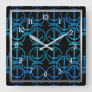 Vägglås för Nautical Blue Anchor Motif Square Fyrkantig Klocka
