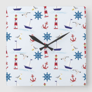 Vägglås för Nautical Collage Fyrkantig Klocka