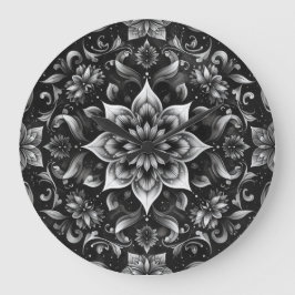 Vägglås för Ornate Black & White Blommigt Stor Klocka