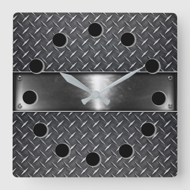 Vägglås för silver ståltorget fyrkantig klocka (Framsida)