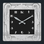 Vägglås för silver Stil Art Deco Square Fyrkantig Klocka<br><div class="desc">Jag hade ursprungligen gjort denna Art Deco-design för något annat,  men jag tänka också att den gör en underbar klocka. Den här klockan har ett omlopp i silver stil med svart kvadrat insida för klocksiffrorna. Det här gör en underbar klocka för vilket hem som helst.</div>