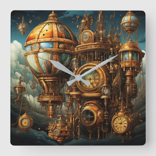 Vägglås för Steampunk Fyrkantig Klocka (Framsida)
