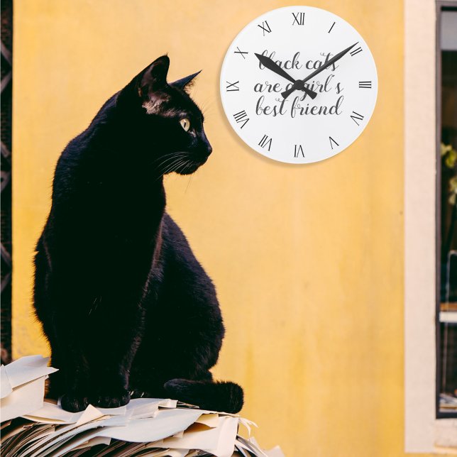 Vägglås för svart katt för bästa vän rund klocka (Black cats are a girl's best friend! Hang this clock on your wall :))
