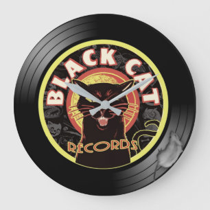 Vägglås för svarta kattor - Retro Vinyl Jazz Stor Klocka