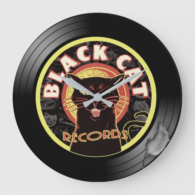 Vägglås för svarta kattor - Retro Vinyl Jazz Stor Klocka (Framsida)