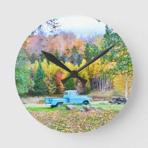 Vägglås för vintage Blue Lastbil Rund Klocka
