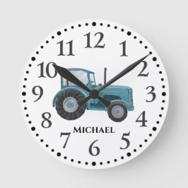 Vägglås för vintage Blue Watercolor Tractor Rund Klocka