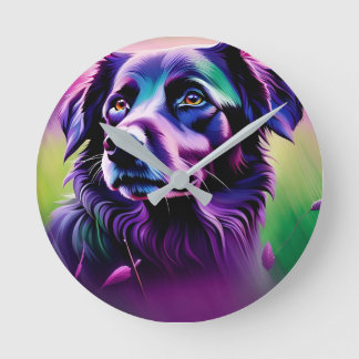Vägglås - Lila Hund Rund Klocka