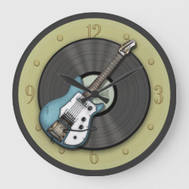Vägglås med blå Vintage, gitarr och vinylpost Stor Klocka
