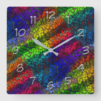 Vägglås med färgad funky mönster fyrkantig klocka