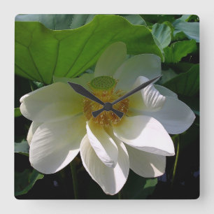 Vägglås med finkänsligt vitt Lotus Flower Fyrkantig Klocka