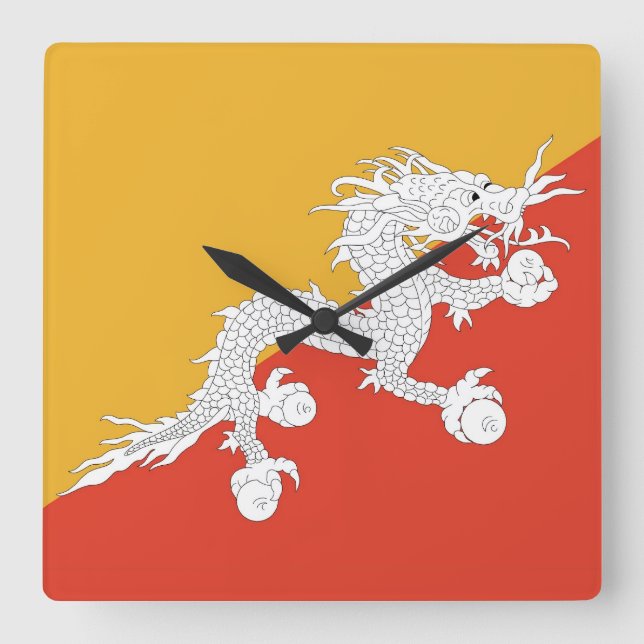 Vägglås med Flagga av Bhutan Fyrkantig Klocka (Framsida)