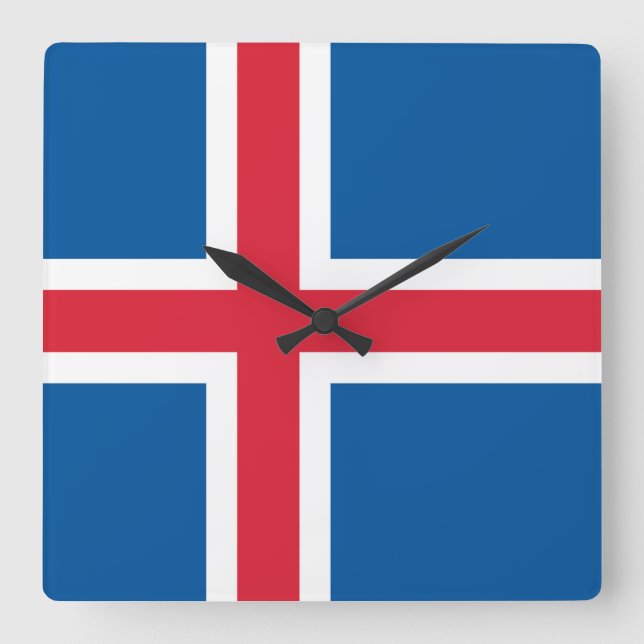 Vägglås med Flagga av Island Fyrkantig Klocka (Framsida)