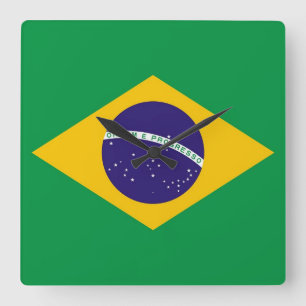 Vägglås med Flagga från Brasilien Fyrkantig Klocka