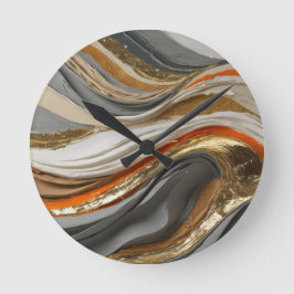 Vägglås med vibrerande orange- och grått-toner rund klocka