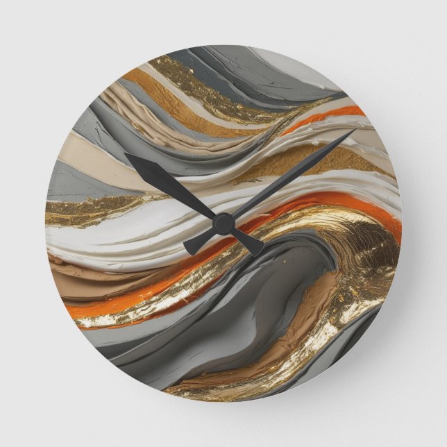 Vägglås med vibrerande orange- och grått-toner rund klocka (Framsida)
