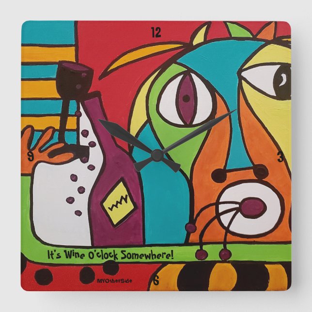 Vägglås med Vin O-klockkonst Fyrkantig Klocka (Framsida)